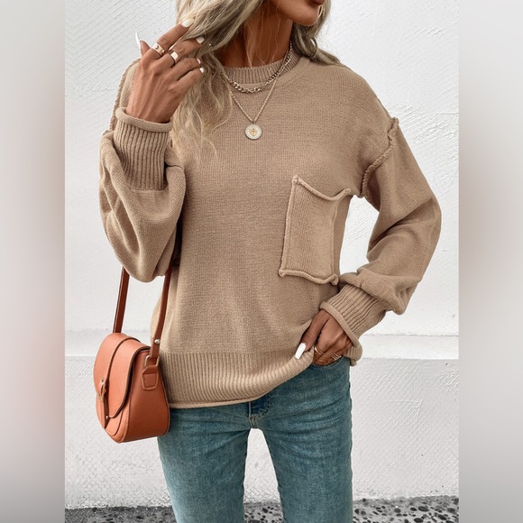 Exposed Seam Round Neck Sweater - Picture 3 of 4